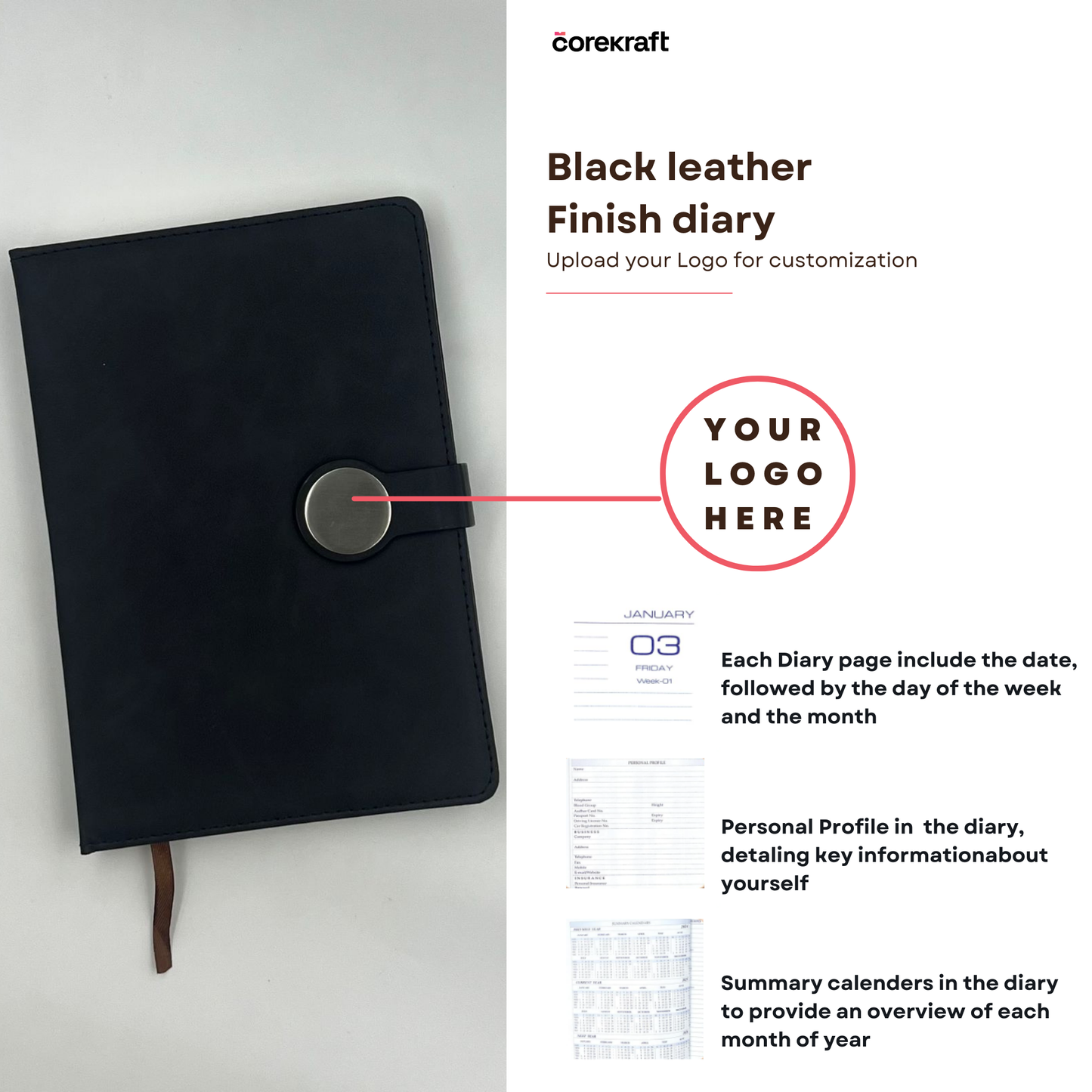 Black leather Finish diary #D20