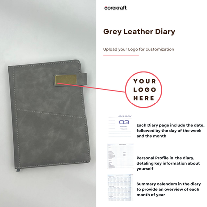 Grey Leather Diary #D34