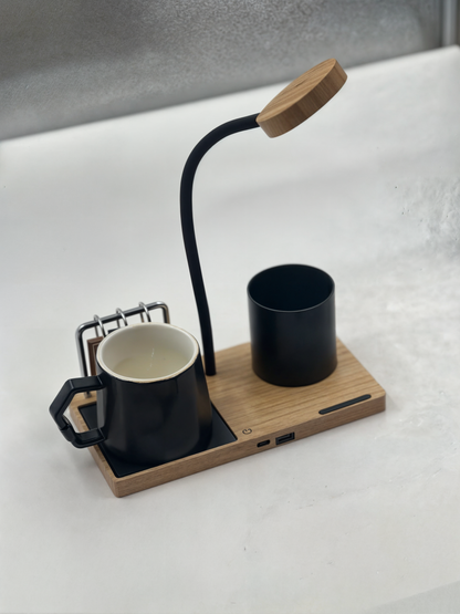 Multifunctional Desk Utility (calender,desk lamp,mobile stand,charger port,constant temperature coaster)