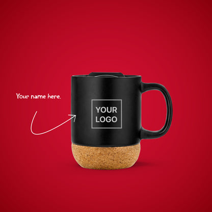 Ceramic Coffee Cup Mug with lid and Cork Bottom